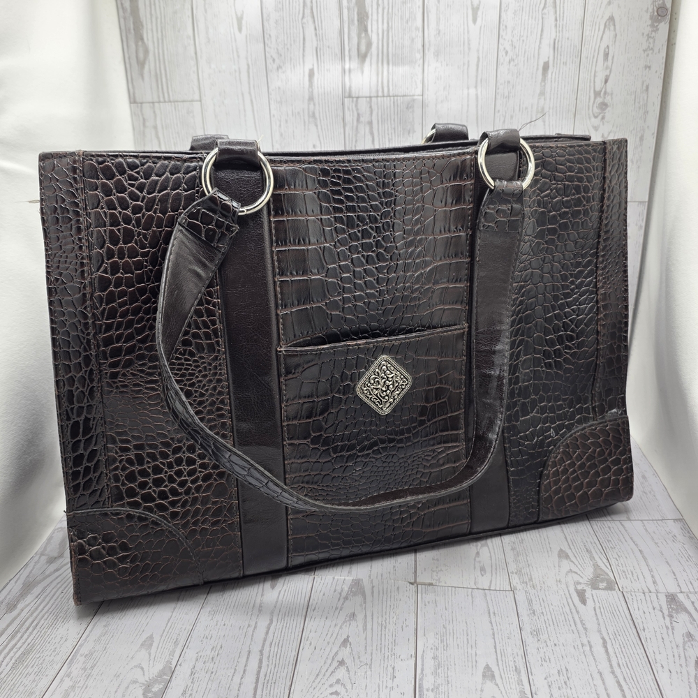 Coldwater Creek Juliana Croco Tote dark brown faux-crocodile exterior‎